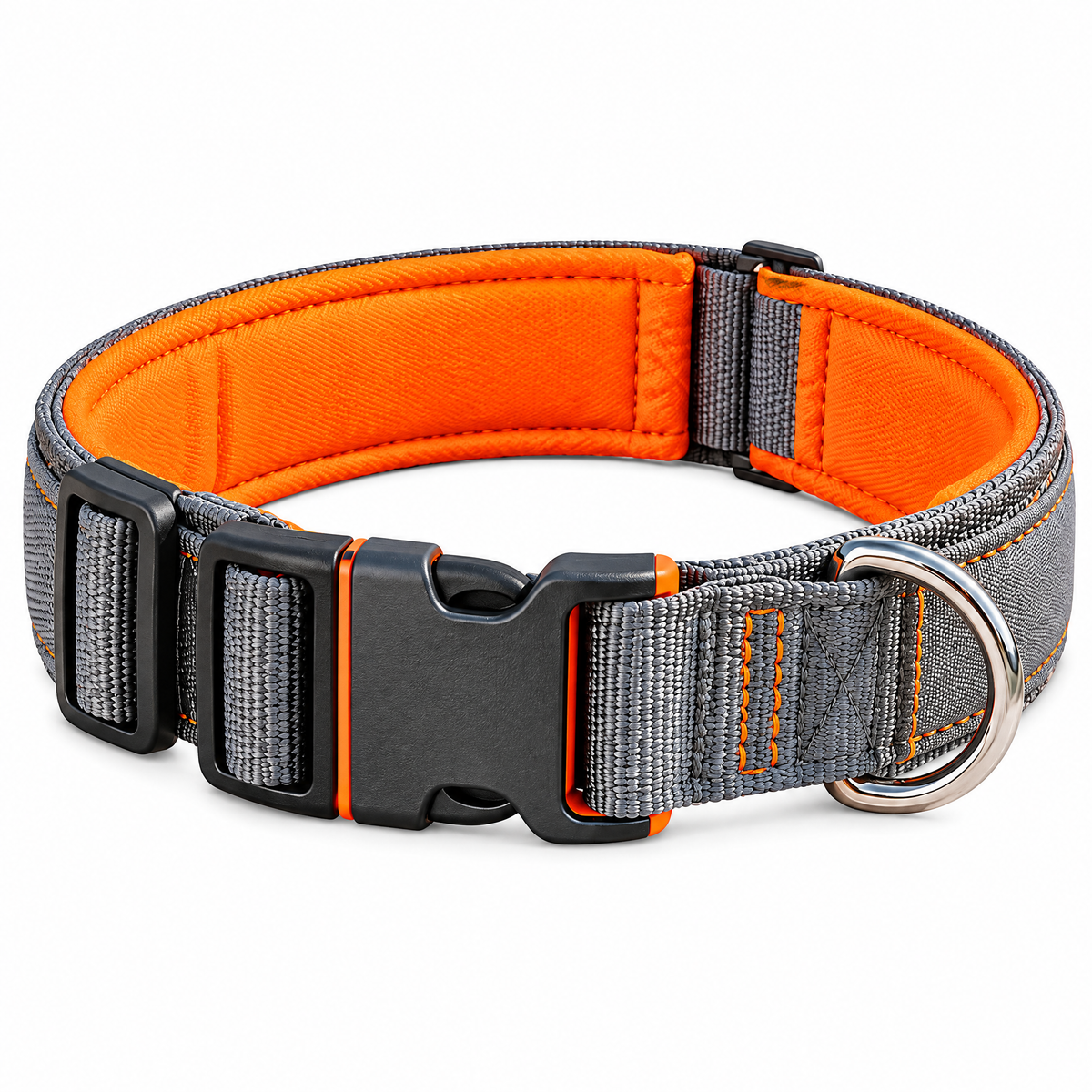 qivxunel Gray & Orange Padded Dog Collar — isolated product view