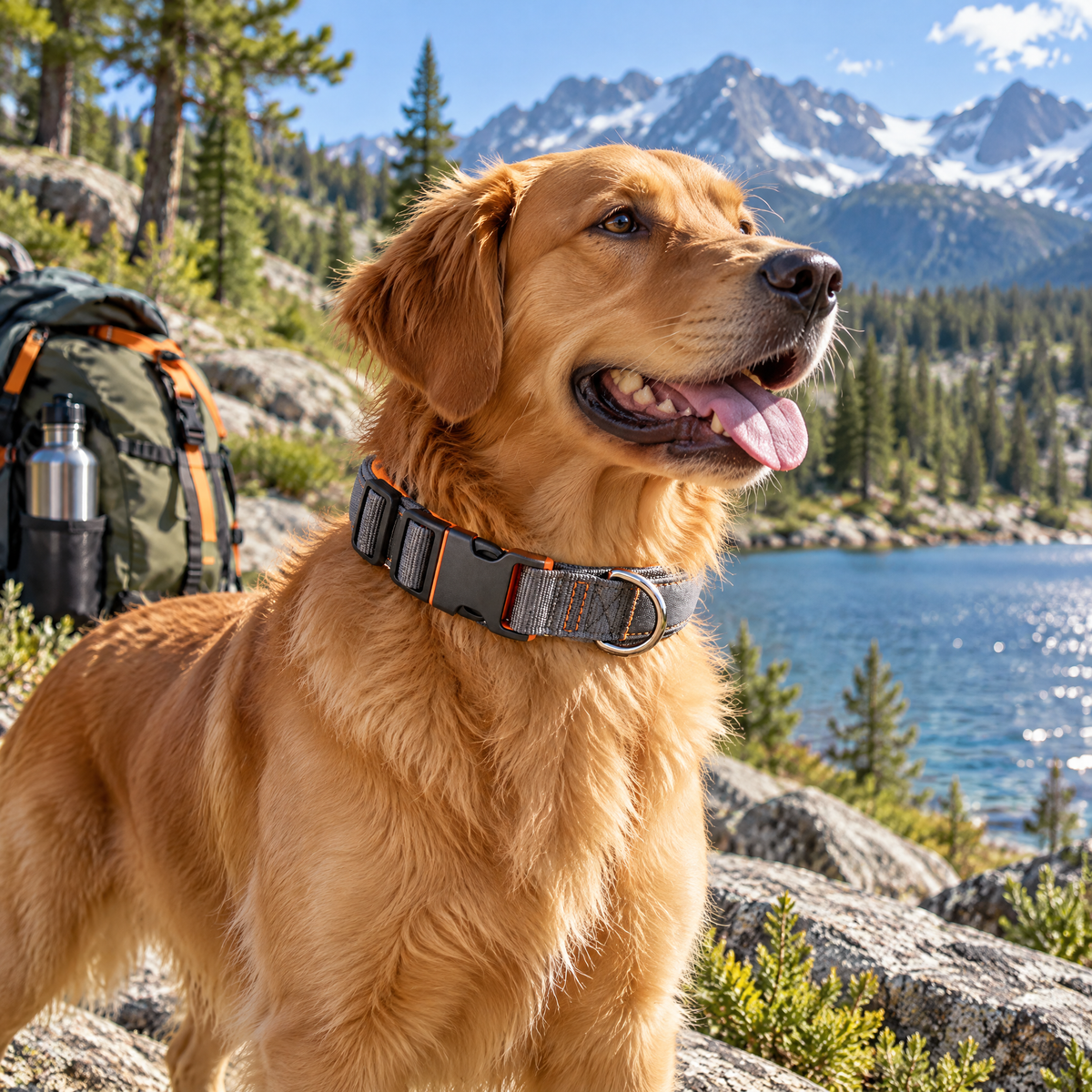 qivxunel Gray & Orange Padded Dog Collar — outdoor setting