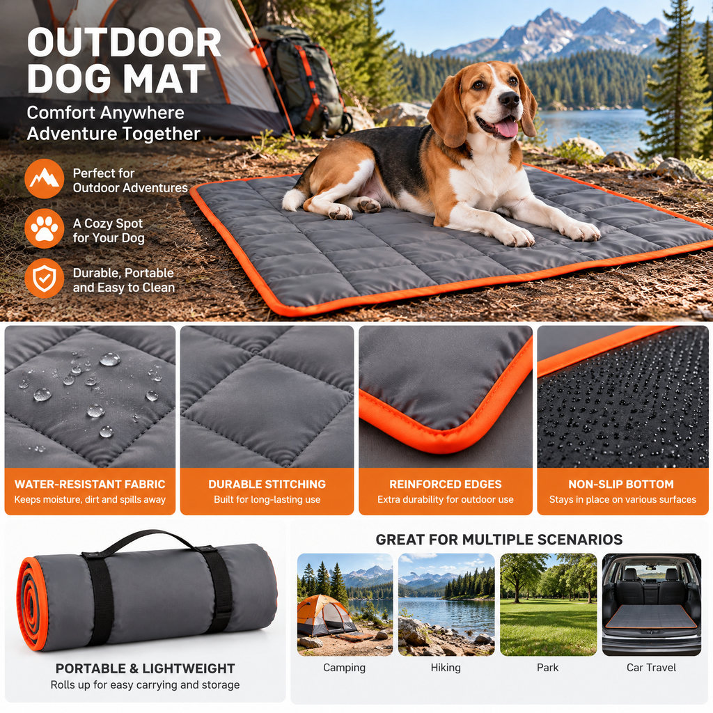 qivxunel Quilted Dog Camping Mat — features and design details