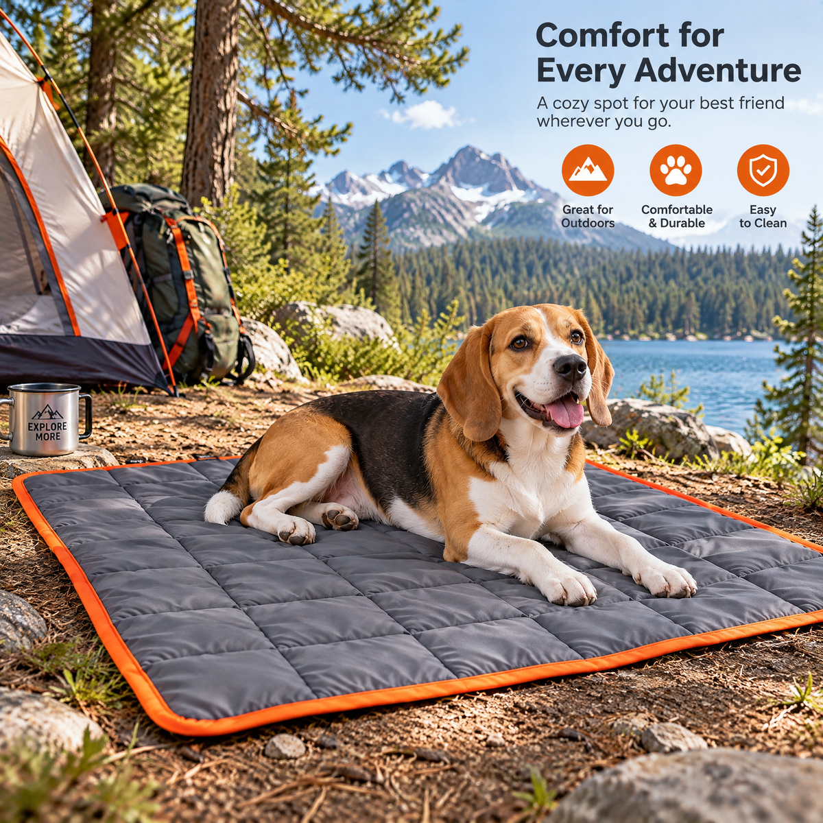 qivxunel Quilted Dog Camping Mat — in use