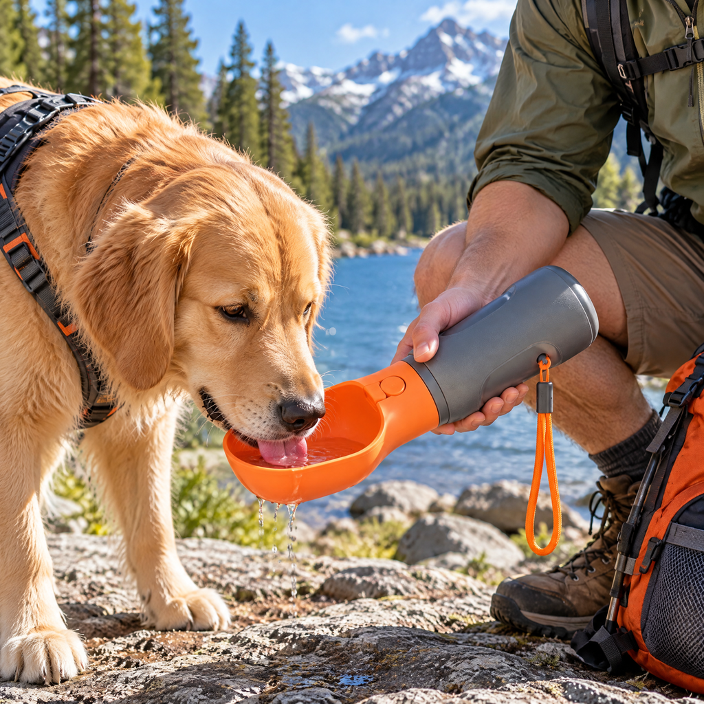 qivxunel Portable Dog Water Bottle with Drinking Cup — outdoor setting