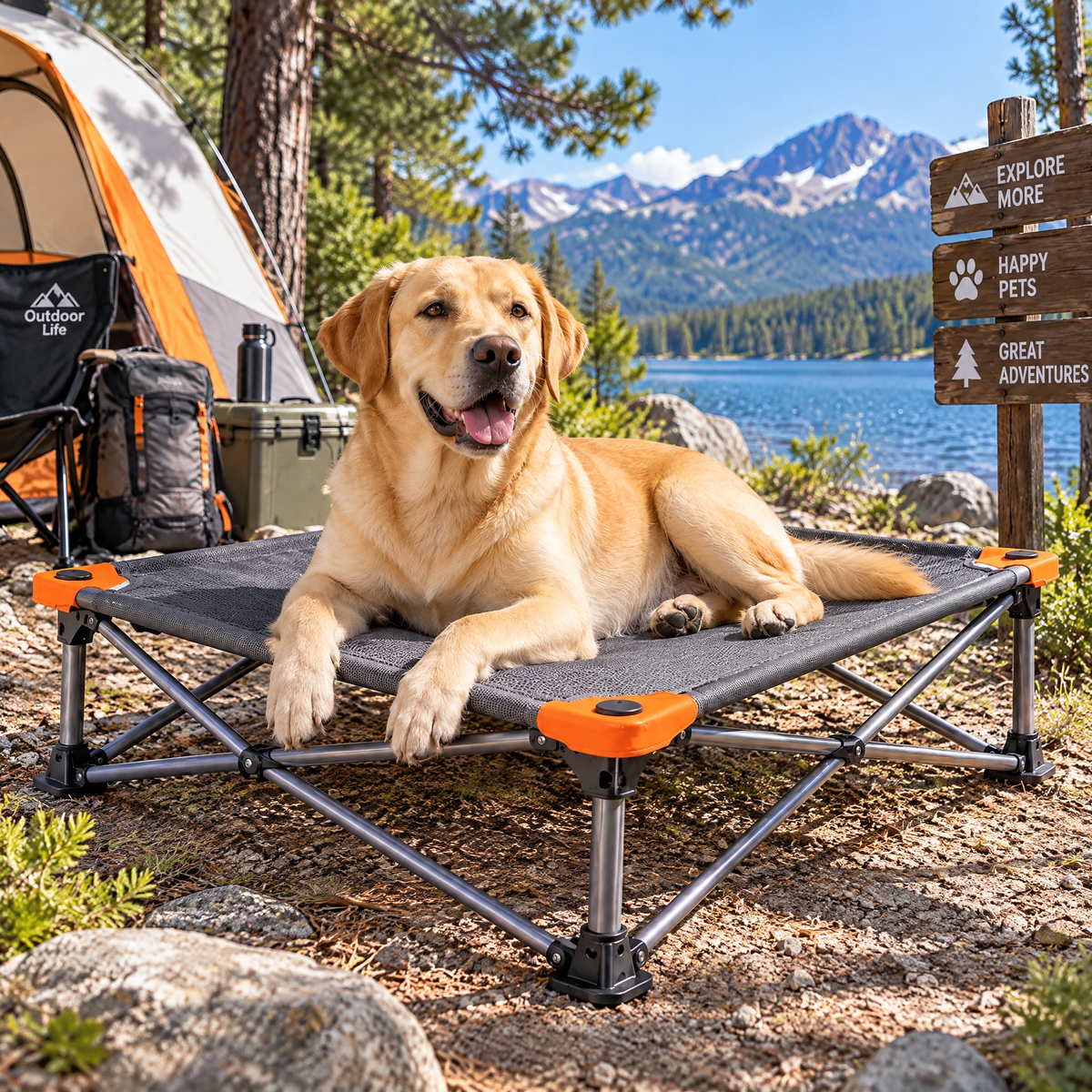 qivxunel Elevated Folding Dog Camping Cot — outdoor setting