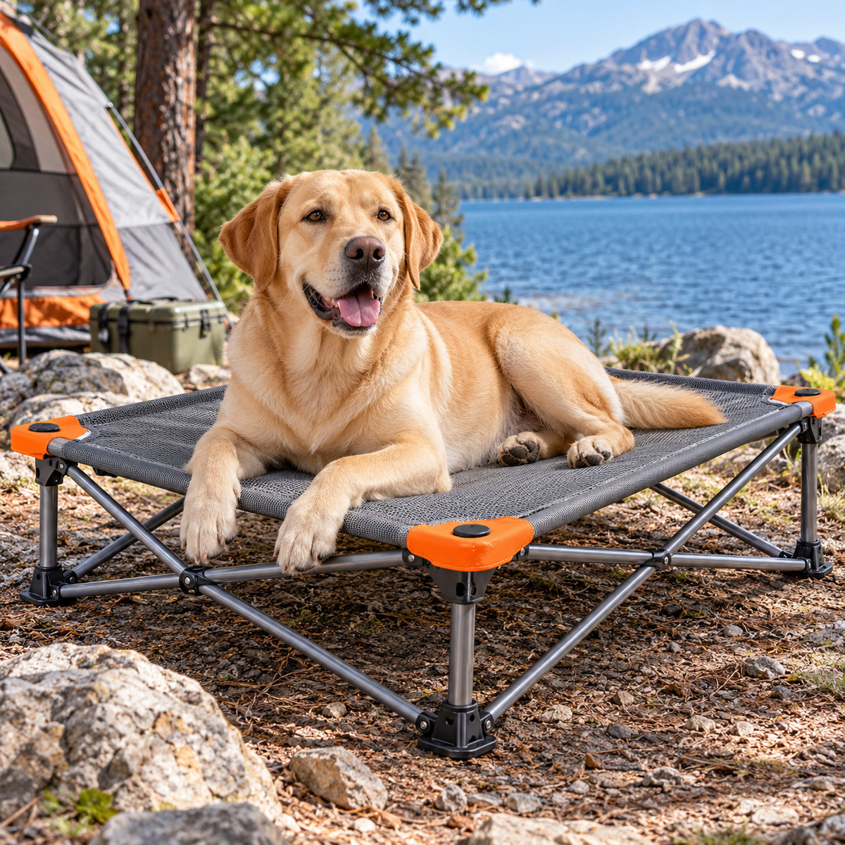 qivxunel Elevated Folding Dog Camping Cot — outdoor product scene