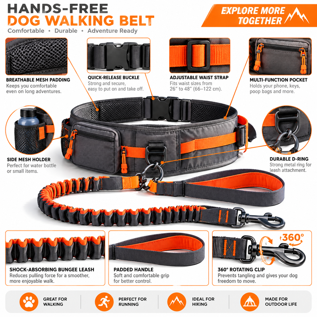 qivxunel Dog Walking Waist Belt & Bungee Leash Set — features and design details