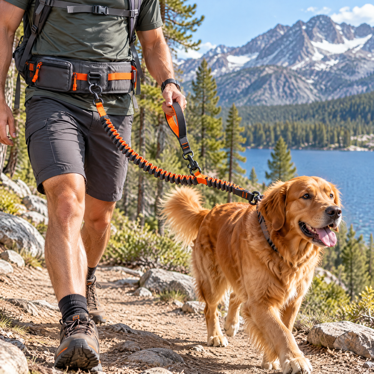 qivxunel Dog Walking Waist Belt & Bungee Leash Set — outdoor setting
