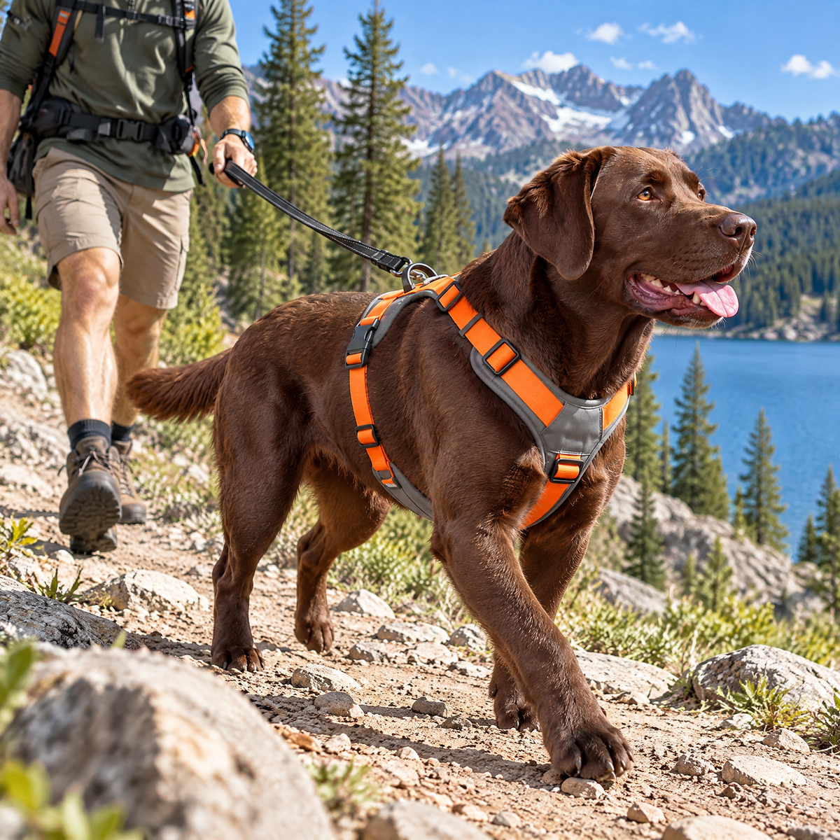 qivxunel Gray & Orange Y-Front Dog Harness — outdoor setting