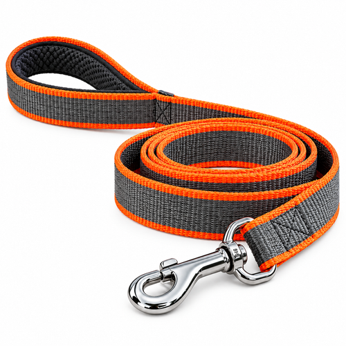 qivxunel Gray & Orange Padded-Handle Dog Leash — isolated product view