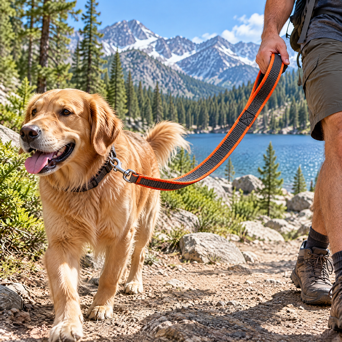 qivxunel Gray & Orange Padded-Handle Dog Leash — in use