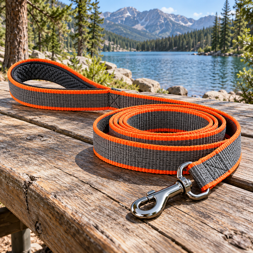 qivxunel Gray & Orange Padded-Handle Dog Leash — outdoor product scene