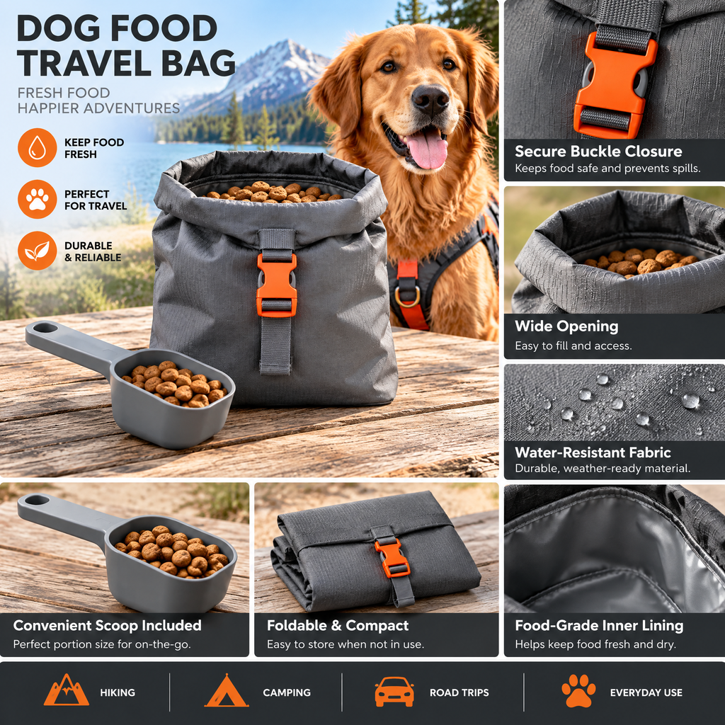 qivxunel Roll-Top Dog Food Travel Bag — features and design details