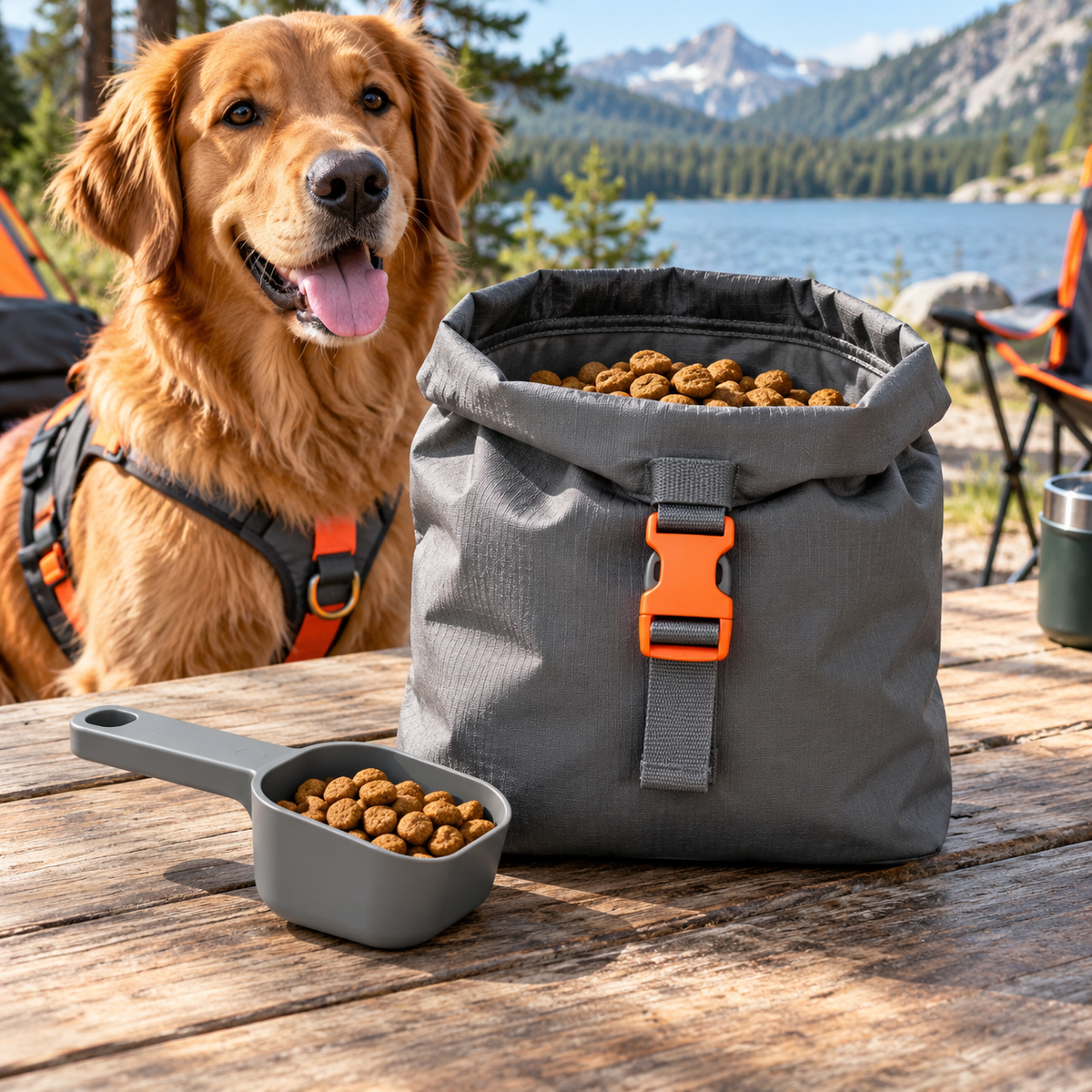 qivxunel Roll-Top Dog Food Travel Bag — outdoor product scene