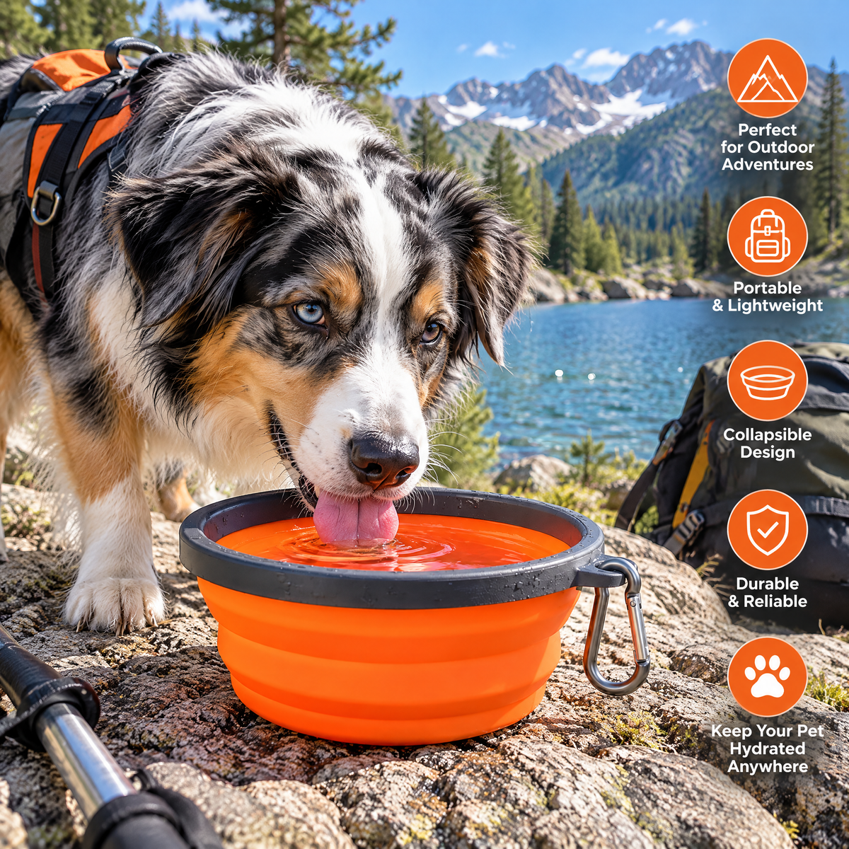 qivxunel Orange Collapsible Dog Travel Bowl — outdoor setting
